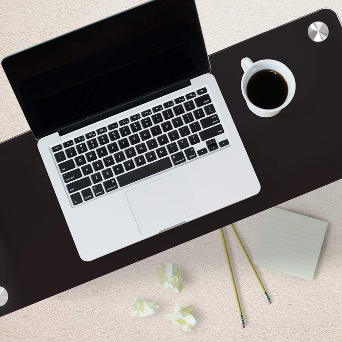 Duronic DM052-4 Supporto monitor scrivania dimensioni 70 x 24 cm - Supporto da tavolo regolabile per monitor e Laptop - Vetro temperato nero - Capacità 20kg - Mensola ergonomica per scrivania