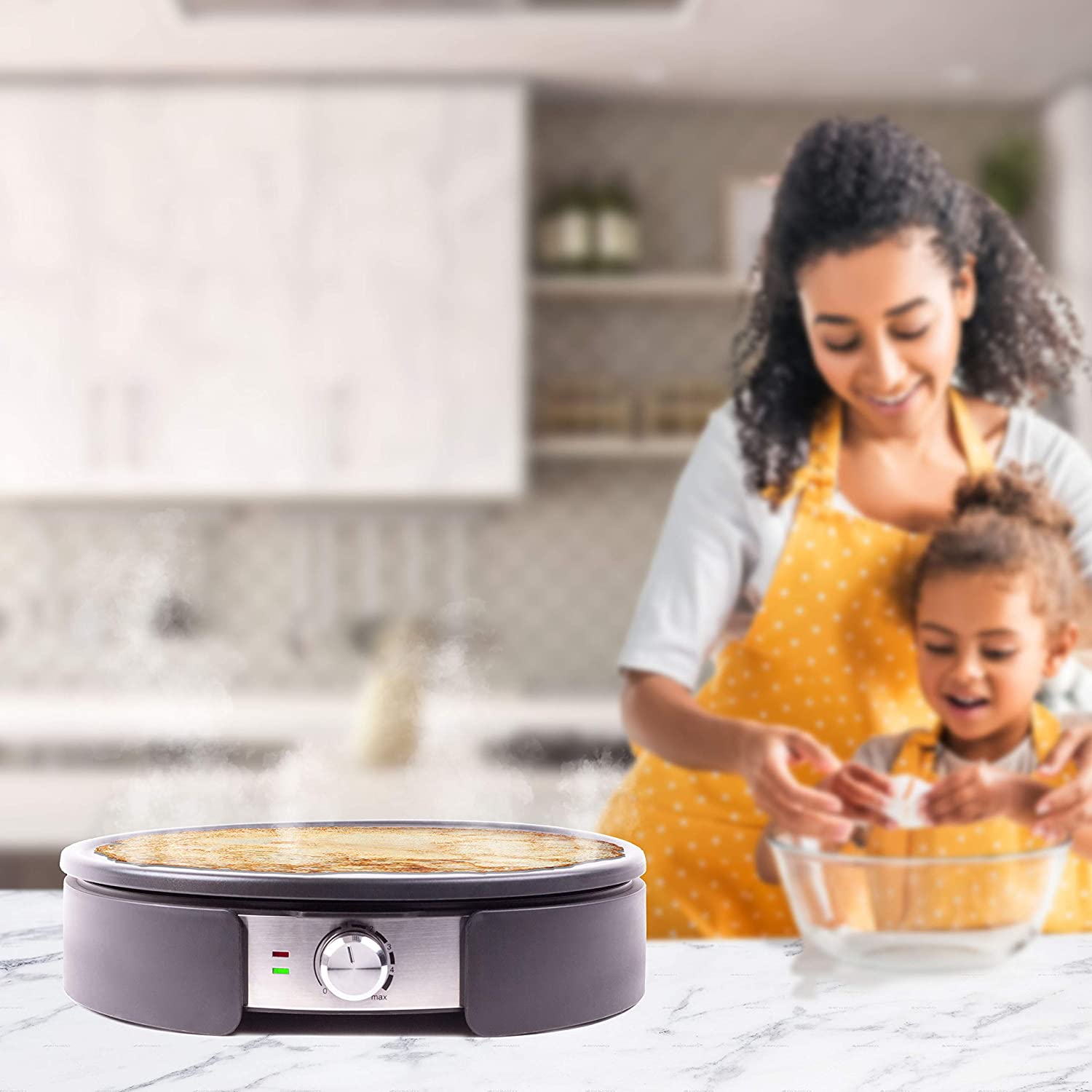 Duronic PM152 Crepiera Elettrica 1500 watt, Piastra Antiaderente Grande Rimovibile 37 centimetri, Temperatura Regolabile, Crepes Maker con Spatola e Stendi Pastella, per Pancake, Crepes, Piadine, Frittate