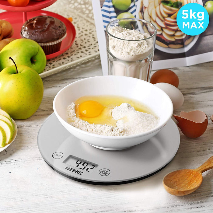 Duronic KS1055 Bilancia da cucina - Bilancia ad alta precisione con display digitale - Portata 1g / 5 kg - Piattaforma in vetro - Funzione Tara - Ideale per cucina e pasticceria