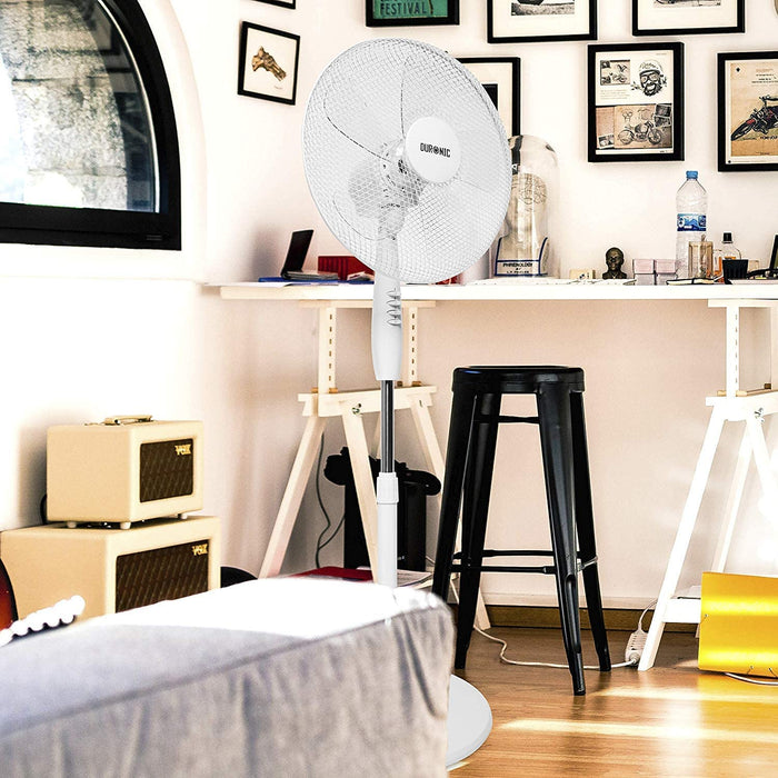 Duronic FN30 Ventilatore a piantana 60W | 3 velocità | 110 a 128 cm regolabile in altezza | 5 Pale ultra silenzioso e ventola oscillante | Base circolare | Motore potente | Ideale per uso notturno