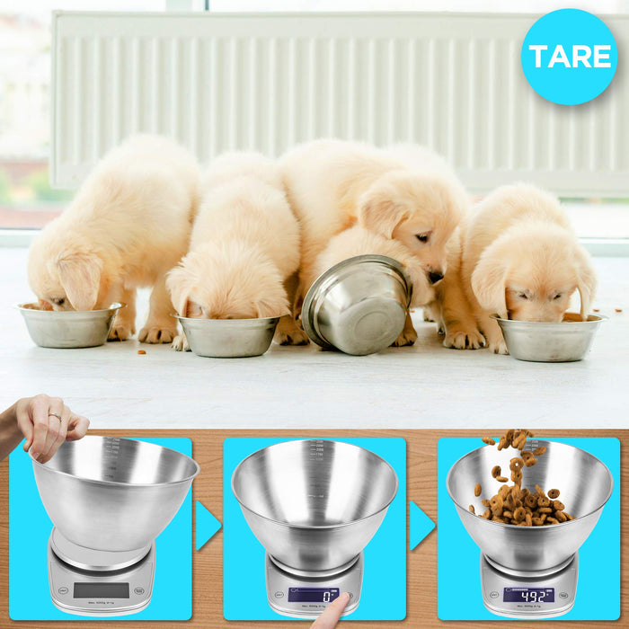 Duronic KS5000 SR/SS Bilancia da cucina digitale | Portata da 1g a 5kg | Ciotola in acciaio INOX 2,5L | Grande display retroilluminato | Funzione Tara | Bilancia ad alta precisione argento