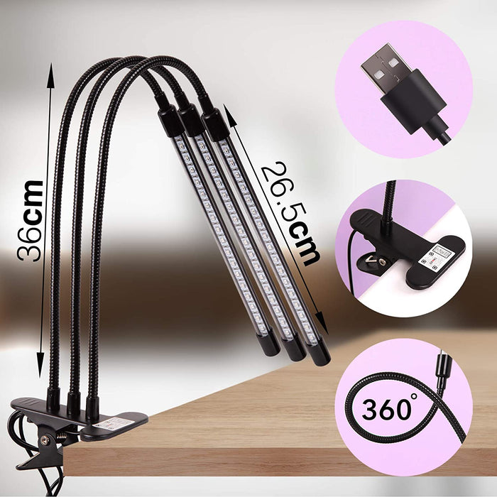 Duronic GLC36 Lampada per piante - 54 lampadine LED rosso e blu a spettro completo 60 W - 3 modalità - 3teste - Lampada per coltivazione indoor pieghevole - 6 livelli di luminosità