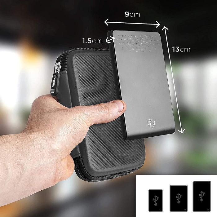 Duronic HDC2 GY Custodia per Hard Disk esterno, Compatibile con tutti i hard disk, Custodia portatile con scomparto per cavo renitente e leggero, Borsa protettiva antiurto, Grigio