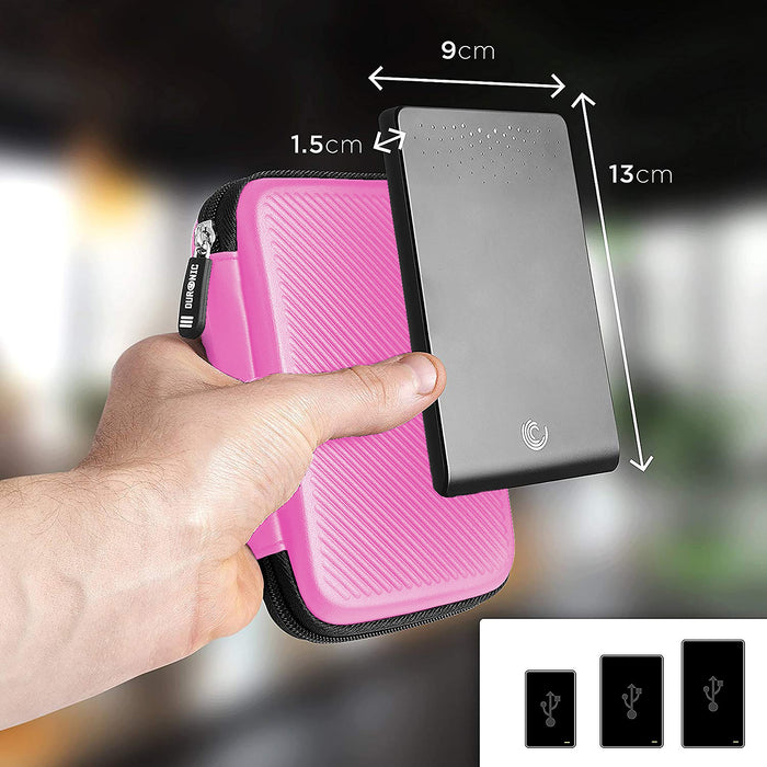 Duronic HDC2 PK Custodia per Hard Disk esterno, Compatibile con tutti i hard disk, Custodia portatile con scomparto per cavo renitente e leggero, Borsa protettiva antiurto, Rosa