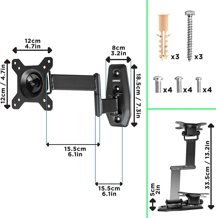 Duronic TVB1120 Supporto TV da parete regolabile e articolato per schermi LED LCD curvi monitor 13  30 portata 18kg  ultra sottile compatibile con vesa 100 x 100 mm