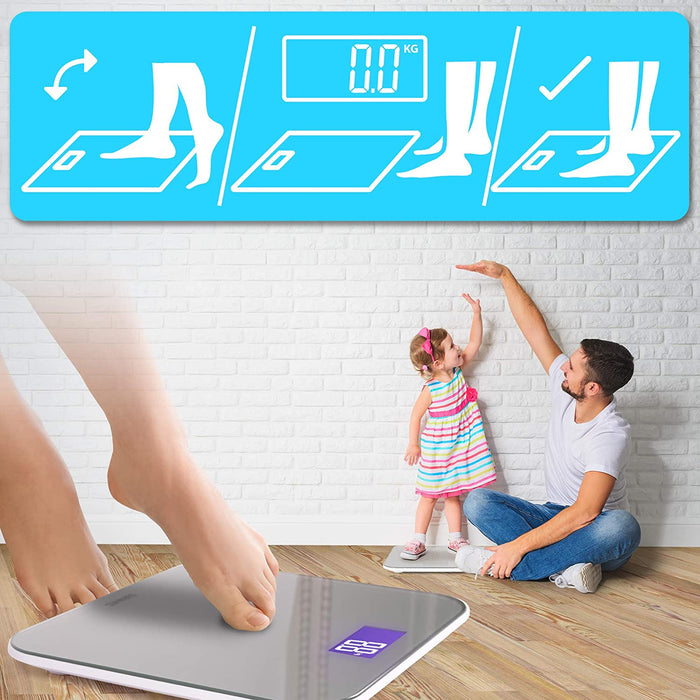 Duronic BS603 Bilancia pesapersone digitale | Capacità fino a 180 kg |Schermo LCD retroilluminato | In vetro argento resistente | Bilancia ad alta precisione | Tecnologia Step-on