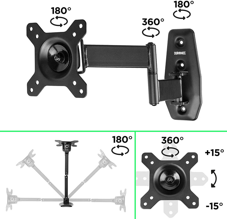 Duronic TVB1120 Supporto TV da parete regolabile e articolato per schermi LED LCD curvi monitor 13  30 portata 18kg  ultra sottile compatibile con vesa 100 x 100 mm
