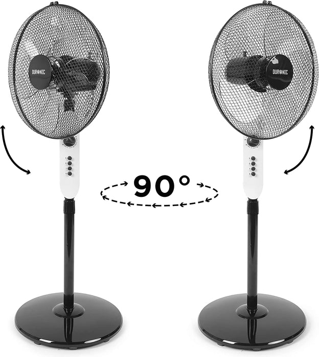 Duronic FN45 Ventilatore a piantana 60W | 3 velocità | 120 a 140 cm regolabile in altezza | 5 Pale ultra silenzioso con timer fino a 1h | Ventola oscillante | Base circolare | Per uso notturno