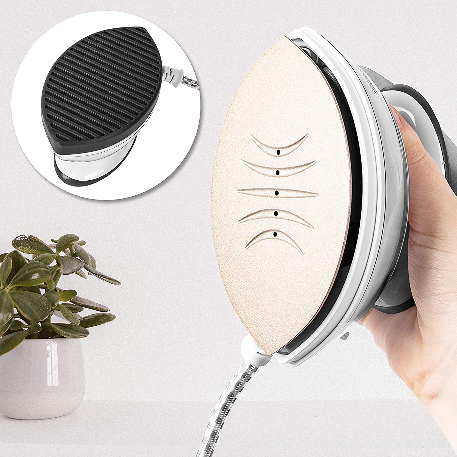 Duronic SI3 WE Mini Ferro da Stiro | Ferro da viaggio a vapore 400W | Serbatoio 35ml | Steamer portatile con base dappoggio e borsello da viaggio | Per lavori di cucito, quilting | Bianco