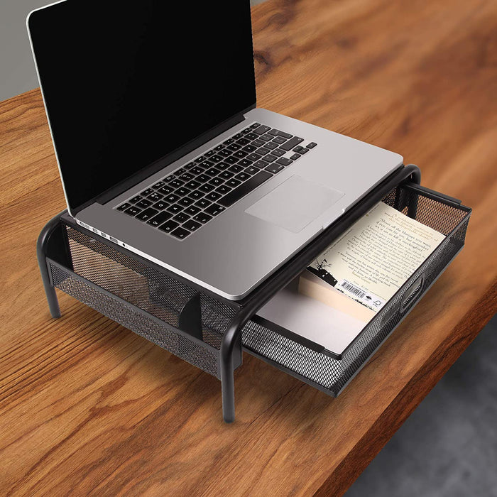 Duronic DM072 Supporto Monitor con cassetto | Capacità 10 kg | Dimensioni 33 cm x 26 cm | Supporto da Tavolo in Metallo | Piattaforma ergonomica per Monitor Laptop Tablet |