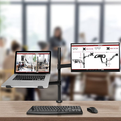 Duronic DM25L1X1 Supporto monitor da scrivania con morsetto e piattaforma per PC portatile – Braccio porta monitor Inclinabile ed orientabile - Compatibilità universale con schermi TV VESA 100*100