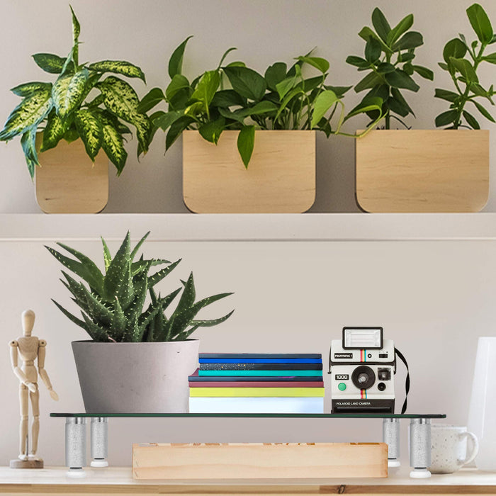 Duronic DM052-3 Supporto monitor scrivania dimensioni 70 x 24 cm - Supporto da tavolo regolabile per monitor e Laptop - Vetro temperato - Capacità 20kg - Mensola ergonomica per scrivania