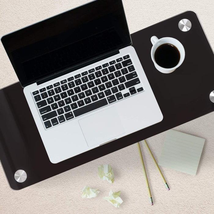 Duronic DM052-2 Supporto monitor scrivania dimensioni 56 x 24 cm - Supporto da tavolo regolabile per monitor e Laptop - Vetro temperato nero - Capacità 20kg - Mensola ergonomica per scrivania