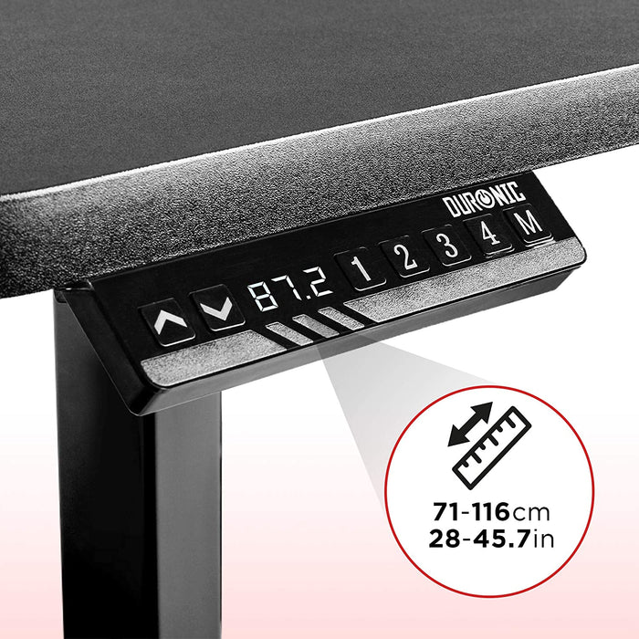 Duronic TM22 BK Telaio per scrivania elettrico - Altezza regolabile 71 - 116 cm - Postazione di lavoro ergonomica  Funzione memoria - 2 Livelli - Meccanismo doppio di sollevamento  Nero