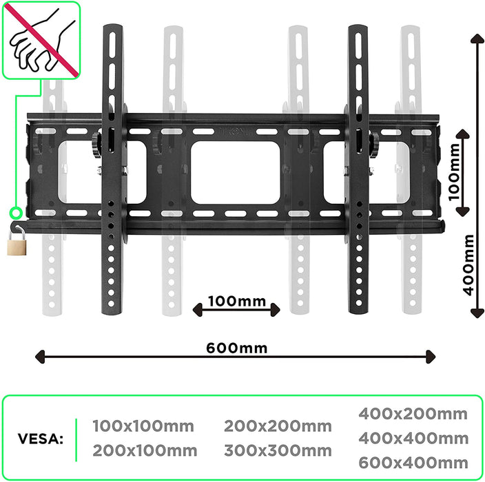 Duronic TVB103M Supporto TV da parete per TV da 33 a 65 portata 65kg con funzione antifurto |Per schermi con VESA MAX 600 x 400mm | Barra sicurezza da parete per TV o monitor