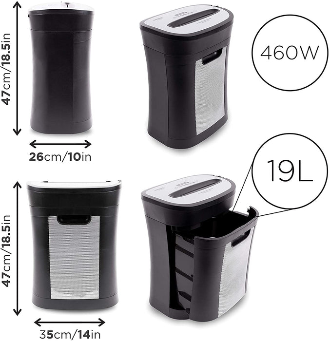 Duronic PS571 Distruggidocumenti 12 fogli A4 - Capacità 19 L - Funzione distruggi carte di credito  Taglio incrociato  Ideale per casa e ufficio