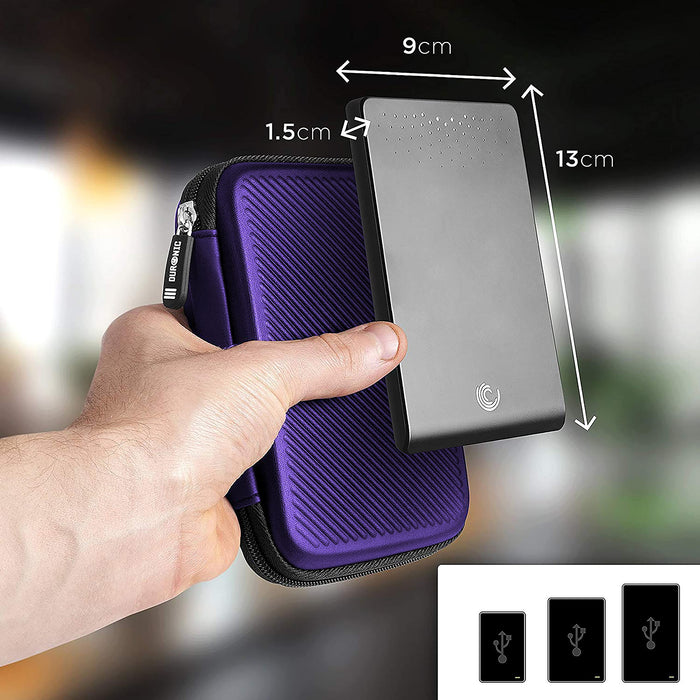 Duronic HDC2 VT Custodia per Hard Disk esterno, Compatibile con tutti i hard disk, Custodia portatile con scomparto per cavo renitente e leggero, Borsa protettiva antiurto, Viola