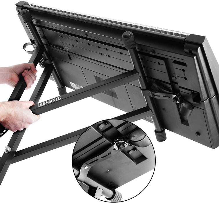 Duronic KS2B Supporto per tastiera musicale con 7 livelli di altezza | Per tastiere fino a 20kg | Cinghie di fissaggio | Supporto rinforzato doppia X per pianoforte digitale | Apertura veloce