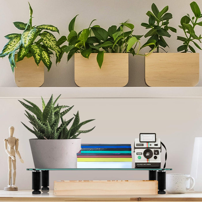 Duronic DM052-2 Supporto monitor scrivania dimensioni 56 x 24 cm - Supporto da tavolo regolabile per monitor e Laptop - Vetro temperato nero - Capacità 20kg - Mensola ergonomica per scrivania