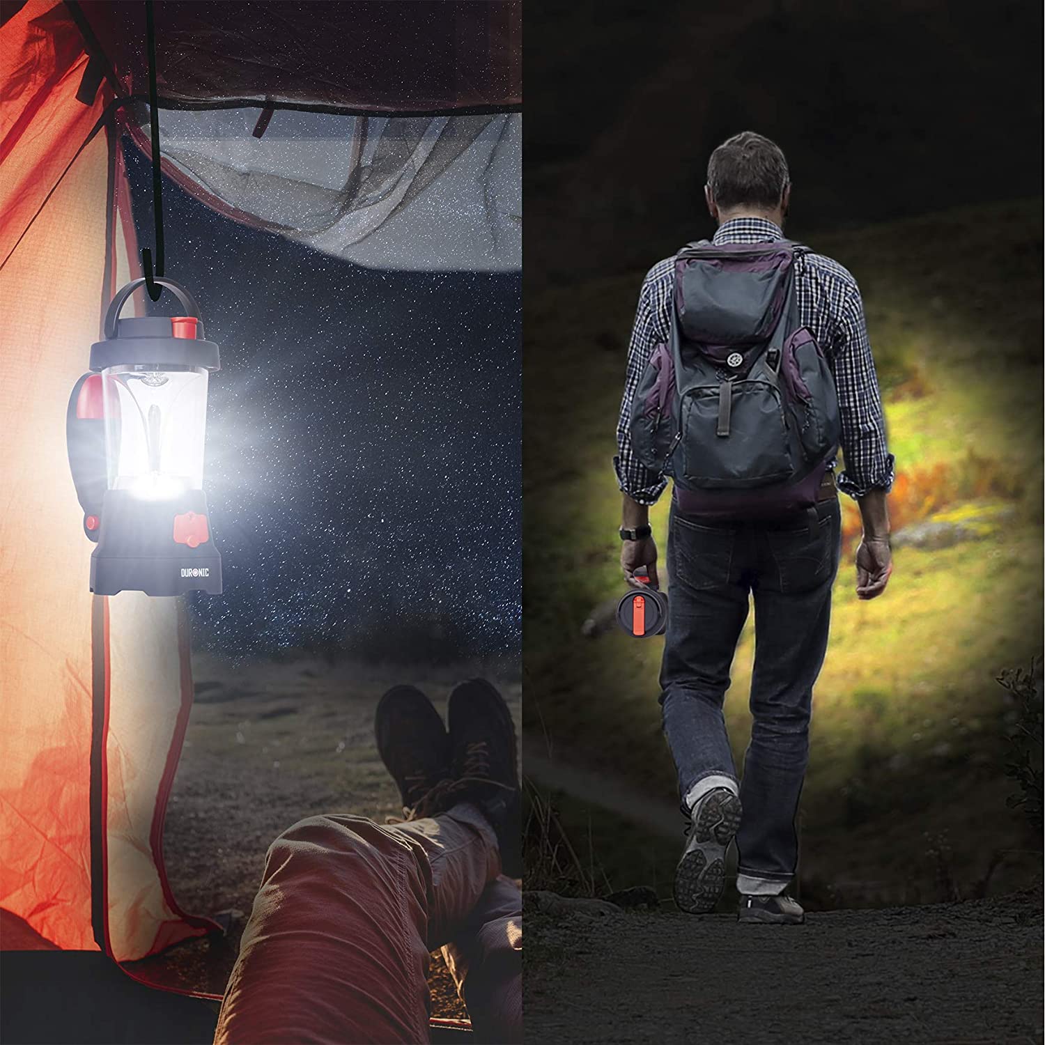 Duronic Hurricane Torcia ricaricabile 4 in 1 Ricaricabile a mano dinamo o USB - Lanterna d'emergenza con luce rossa - Carica batteria per cellulare d'emergenza - Scomparto per cavi