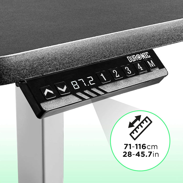 Duronic TM12 GY Telaio per scrivania elettrico - Altezza regolabile 71 - 116 cm - Postazione di lavoro ergonomica  Funzione memoria - 2 Livelli - Meccanismo singolo di sollevamento - Argento