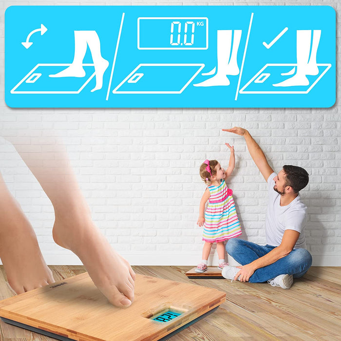 Duronic BS504 Bilancia pesapersone Digitale in Bambù | Capacità 180kg | Bilancia Digitale con Schermo LCD grande retroilluminato | Ecologico | Bilancia ad Alta precisione con Tecnologia Step-on