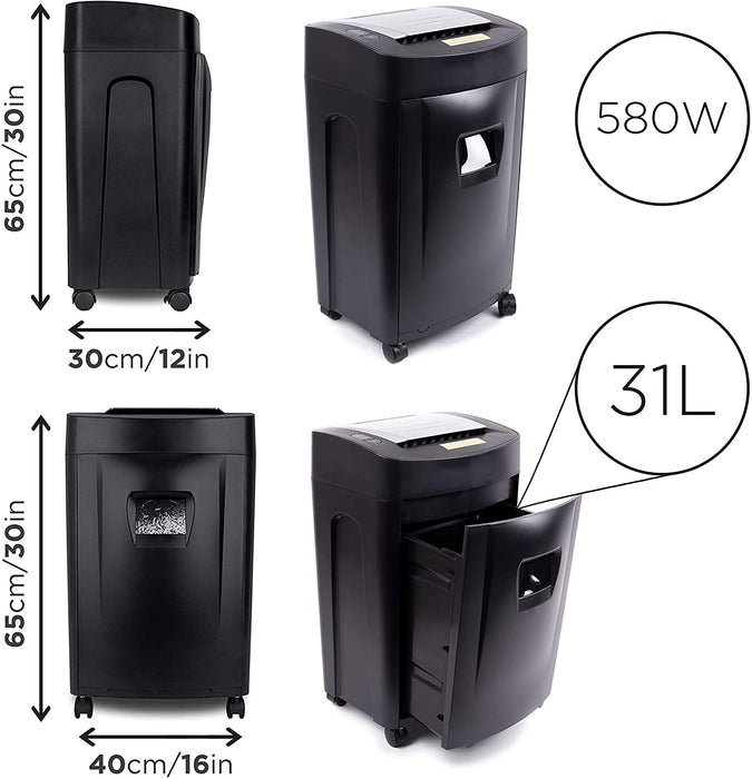 Duronic PS991 Distruggidocumenti 18 fogli A4 - Taglio incrociato 4x28 mm - Capacità 31L - Funzione distruggi carte di credito e CD  Ideale per casa e ufficio