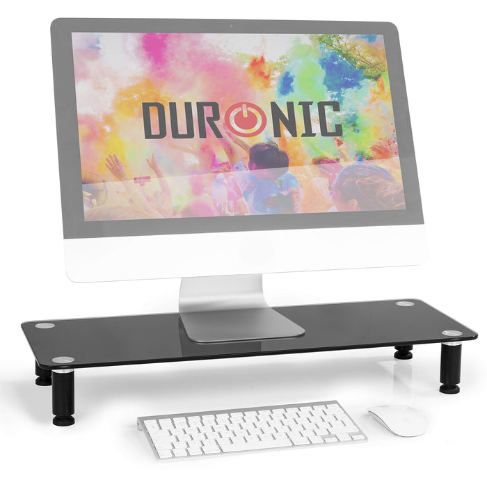Duronic DM052-4 Supporto monitor scrivania dimensioni 70 x 24 cm - Supporto da tavolo regolabile per monitor e Laptop - Vetro temperato nero - Capacità 20kg - Mensola ergonomica per scrivania
