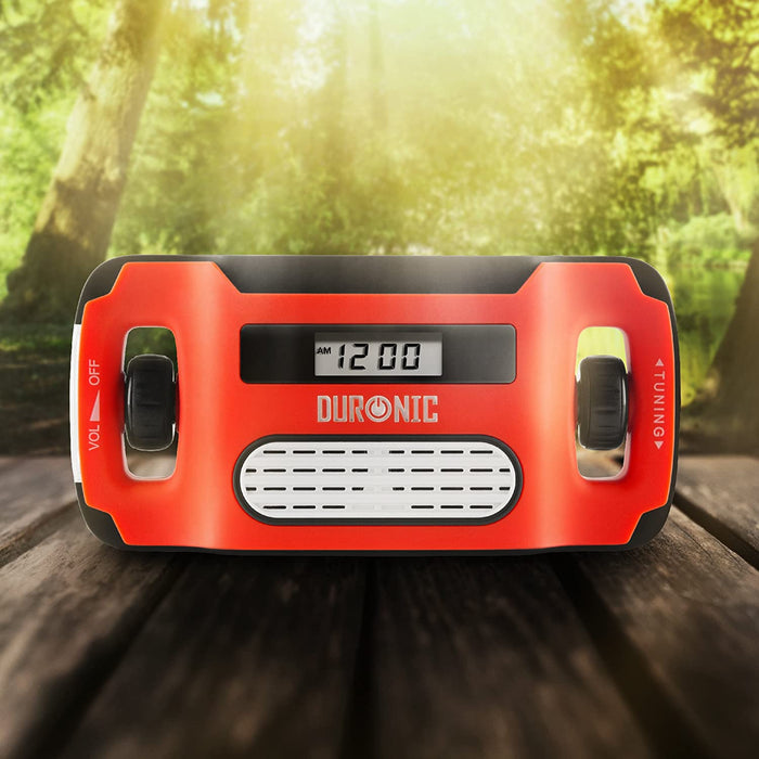 Duronic Apex Radio AM/FM – Ricarica solare, USB o dinamo – torcia – Jack per cuffie e funzione sveglia – Portatile con display digitale retroilluminato – ideale per uso d’emergenza, campeggio, escursioni
