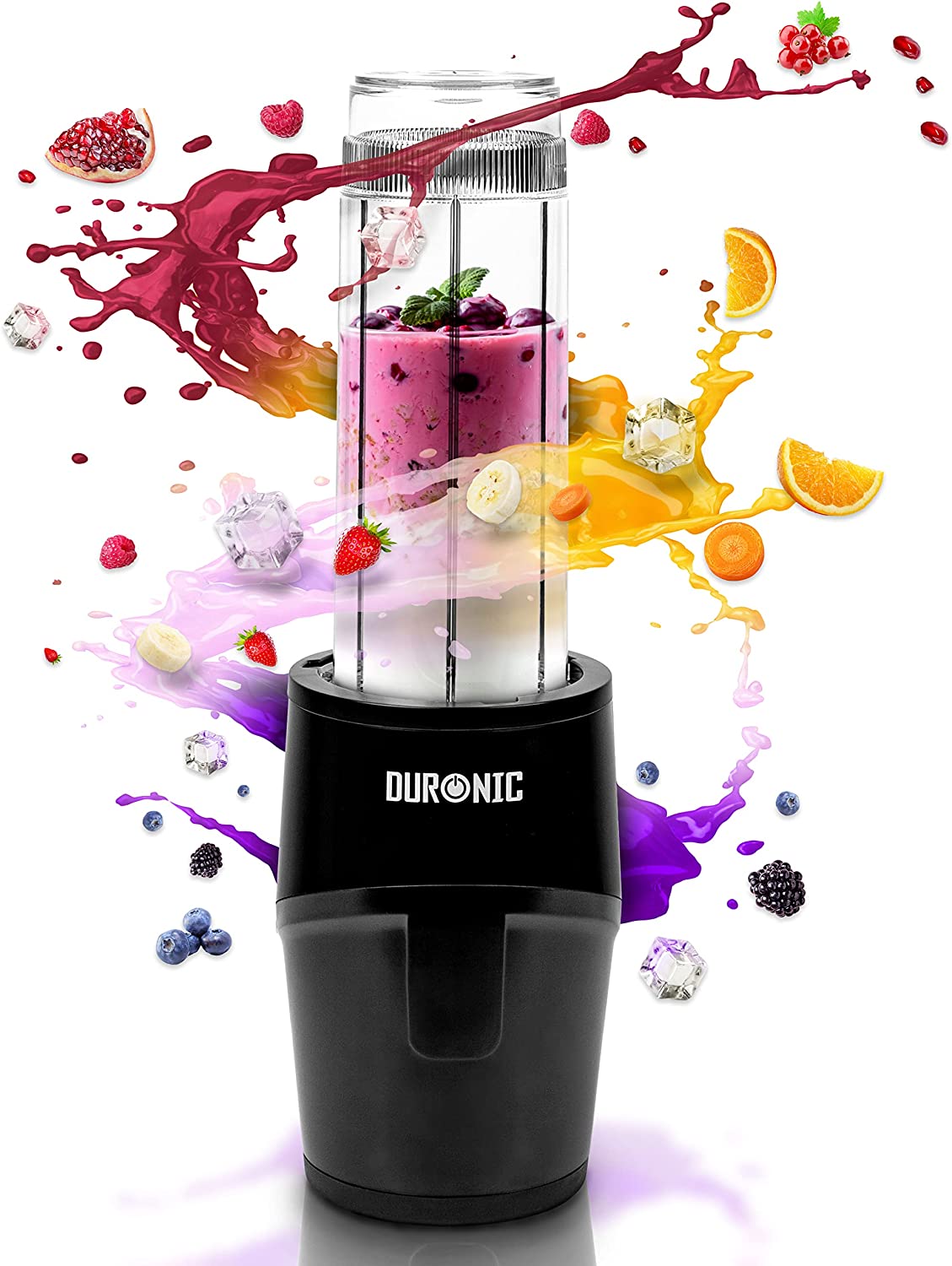 Duronic BL510 Mini frullatore elettrico 500W | Frullatore portatile con borraccia da 570ml senza BPA | Blender compatto portatile | Frullatore per smoothie, cocktail, cibo per bebe, frullati