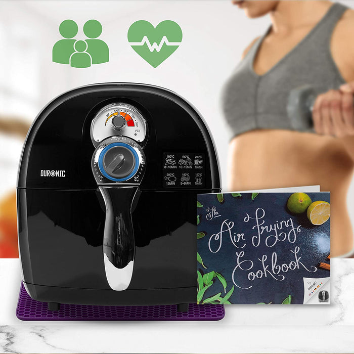 Duronic AF1 BK Friggitrice ad Aria 1500 W | Robot da cucina multifunzionale 4.5 L | Friggitrice senza olio | Fornetto elettrico ideale per friggere grigliare arrostire e cottura al forno