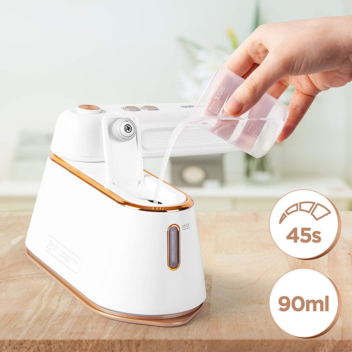 Duronic HS90 WE ferro da stiro 2 in 1 | Ferro da stiro verticale 1200 W | Impugnatura pieghevole | Serbatoio 90 ml | Mini-ferro da stiro da viaggio | Misurino, custodia e base inclusi