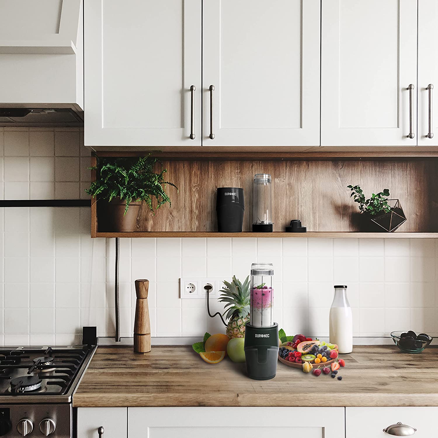 Duronic BL510 Mini frullatore elettrico 500W | Frullatore portatile con borraccia da 570ml senza BPA | Blender compatto portatile | Frullatore per smoothie, cocktail, cibo per bebe, frullati