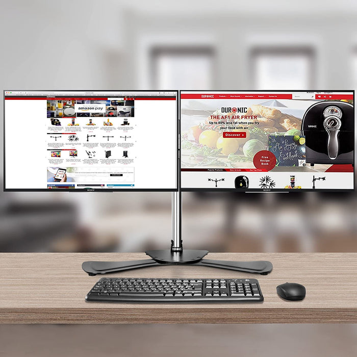 Duronic DM752 BK Supporto Monitor doppio per 2 schermi fino a 24 pollici, Braccio monitor PC ergonomico fino 8kg, VESA 75/100mm, regolabile altezza inclinazione girevole, per ufficio casa scuola, nero