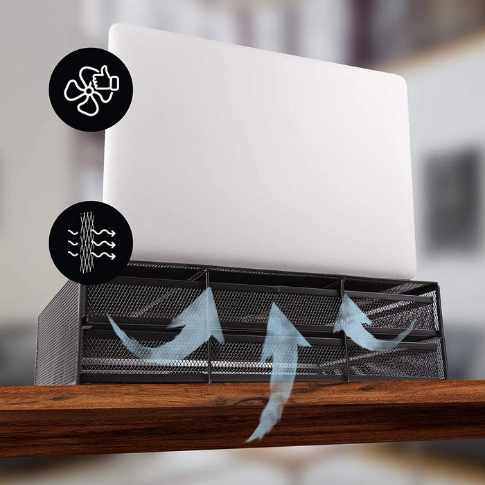 Duronic DM073 Supporto Monitor con 2 cassetti | Capacità 10 kg | Dimensioni 40 cm x 30 cm | Supporto da Tavolo in Metallo | Piattaforma ergonomica per Monitor Laptop Tablet | Con Porta oggetti