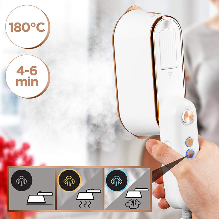 Duronic HS90 WE ferro da stiro 2 in 1 | Ferro da stiro verticale 1200 W | Impugnatura pieghevole | Serbatoio 90 ml | Mini-ferro da stiro da viaggio | Misurino, custodia e base inclusi