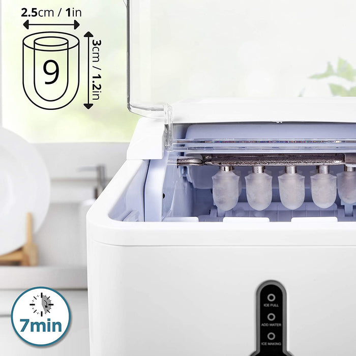 Duronic ICM120 Macchina per cubetti di ghiaccio 120W | 12 kg in 24h | Ghiaccio pronto in 7 min | Fabbricatore ghiaccio cestello 600 g | Serbatoio da 1,5 L l Paletta inclusa | Senza Impianto Idraulico