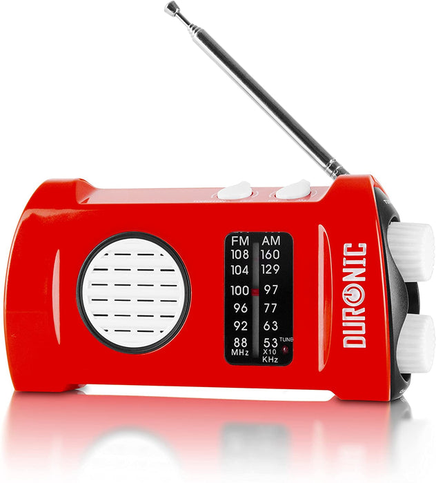 Duronic Ecohand Radio AM/FM - ricarica USB o dinamo – torcia - jack per cuffie – portatile – ideale per emergenze, escursioni, campeggio o pesca