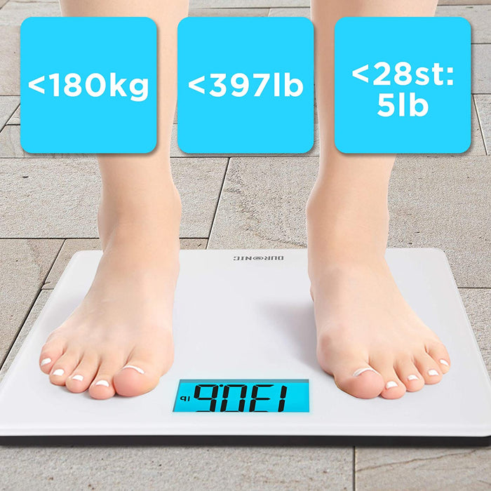 Duronic BS403 Bilancia pesapersone digitale | Capacità fino a 180 kg | Display LCD grande retroilluminato | Design in vetro | Bilancia ad alta precisione con tecnologia Step-on