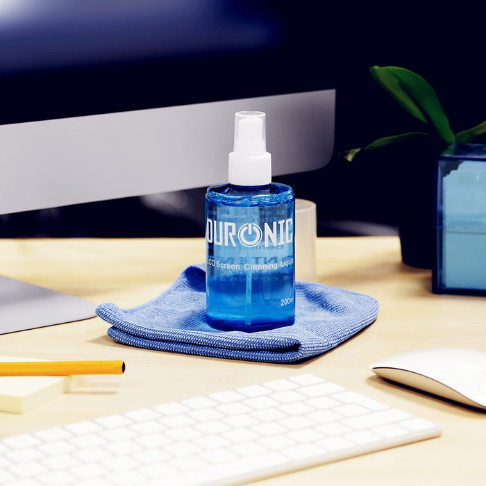 Duronic SCK102 Kit di pulizia - 2 Flaconi da 200ml con panno in microfibra - Detergente liquido PH neutro per monitor TV PC smartphone - Non lascia aloni o macchie