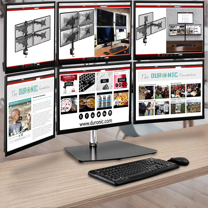 Duronic DM756 Supporto per 6 monitor - Base in acciaio per schermi fino a 24" - Altezza regolabile - Guida in alluminio per schermi fino a 5 kg - Inclinazione +/-15° - Rotazione schermi 360°