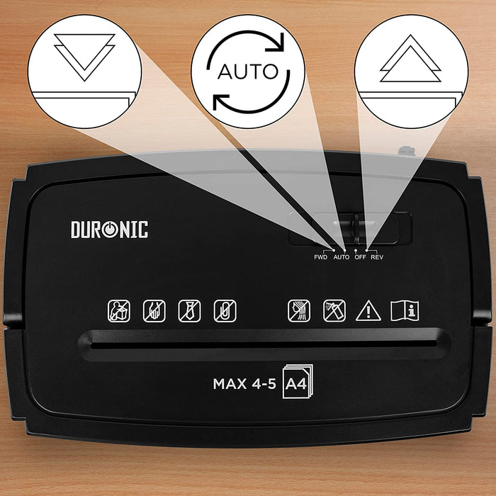 Duronic PS657 Distruggidocumenti | 5 x A4 Capacità 15 L | Taglio incrociato elettrico 170 W | Per casa e ufficio | Distruggi documenti per scrivania | Cestino rimovibile