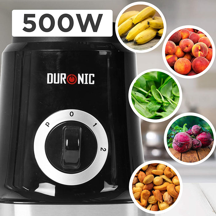 Duronic BL5 Frullatore elettrico 500W con caraffa ABS 1,8L e 4 lame | 2 velocità e funzione puls |Tritatutto blender con funzione tritaghiaccio | Mixer da tavolo per Smoothie Frullati Granite