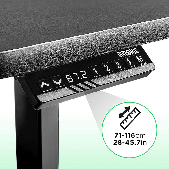 Duronic TM12 BK Telaio per scrivania elettrico - Altezza regolabile 71 - 116 cm - Postazione di lavoro ergonomica  Funzione memoria  2 Livelli - Meccanismo singolo di sollevamento - Nero