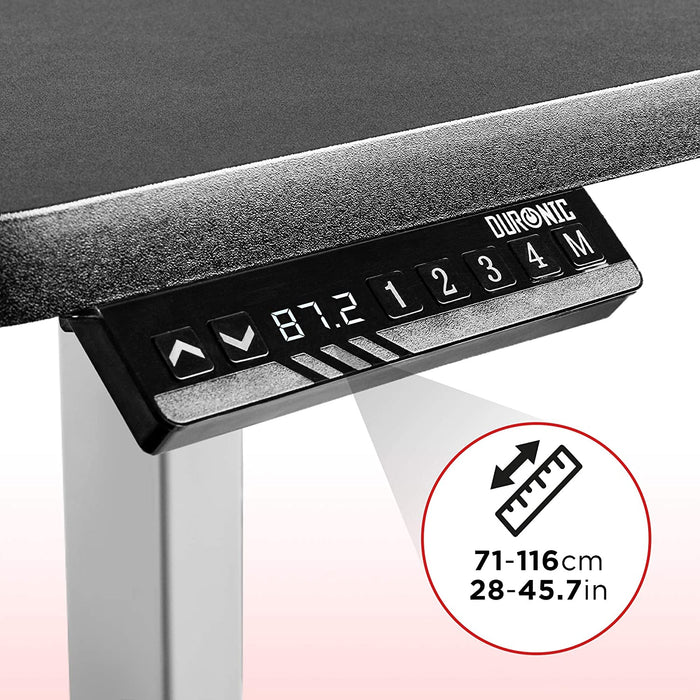 Duronic TM22 GY Telaio per scrivania elettrico - Altezza regolabile 71 - 116 cm - Postazione di lavoro ergonomica  Funzione memoria - 2 Livelli - Meccanismo doppio di sollevamento - Argento
