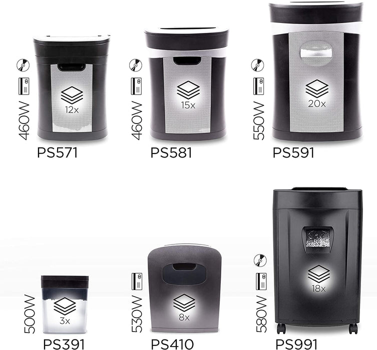 Duronic PS591 Distruggidocumenti 22 fogli A4 - Capacità 33 L - Funzione distruggi carte di credito e CD Taglio incrociato Ideale per casa e ufficio