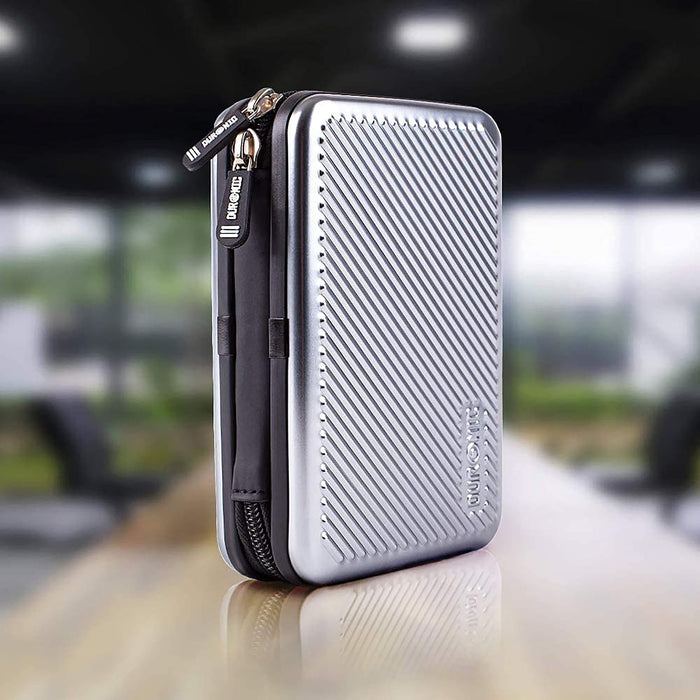 Duronic HDC3 SR Custodia rigida protettiva per disco rigido GPS carica batteria portatile | Borsa per dischi rigidi esterni 11 x 16 cm | Argento | Alluminio antiurto | Leggero e Compatto