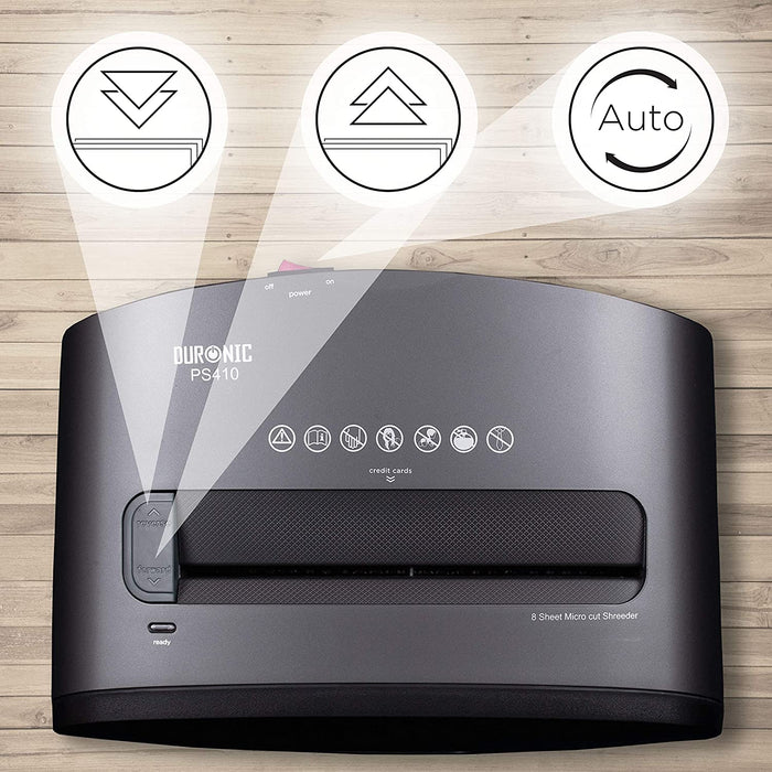Duronic PS410 Distruggidocumenti 8 fogli A4  Capacità 31 L - Taglio a micro frammenti  Funzione distruggi carte di credito - Ideale per casa ufficio