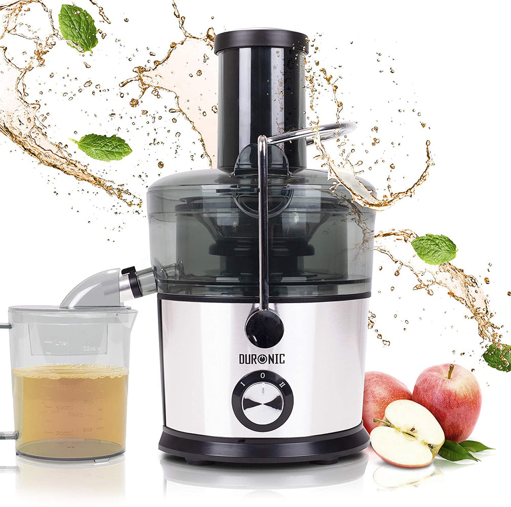 Duronic JE7C Centrifuga per frutta e verdura 800 W  Largo tubo di inserimento 85 mm per frutta intera - 2 velocità - contenitore polpa e caraffa per succhi  Per gustosi succhi di frutta o verdura