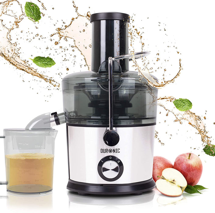 Duronic JE7C Centrifuga per frutta e verdura 800 W  Largo tubo di inserimento 85 mm per frutta intera - 2 velocità - contenitore polpa e caraffa per succhi  Per gustosi succhi di frutta o verdura